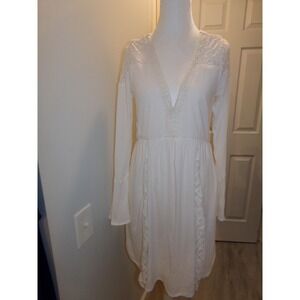 Abercrombie & Fitch Ivory Lace Babydoll Dress Boho Festival Deep V Neck Size M